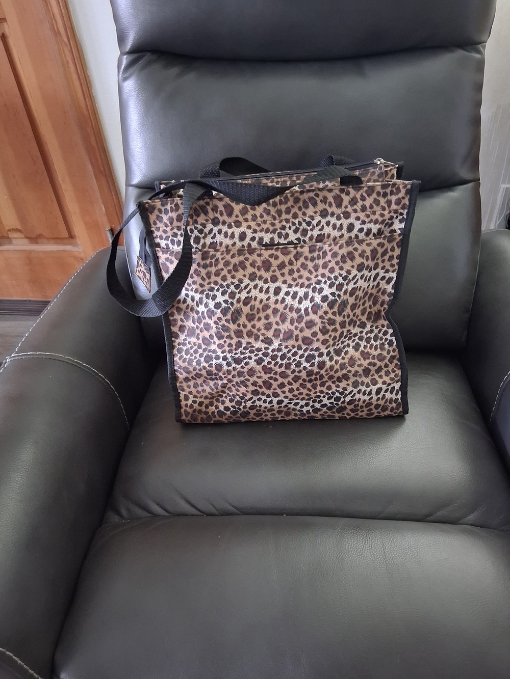 Leopard Print Tote Bag with Black Straps